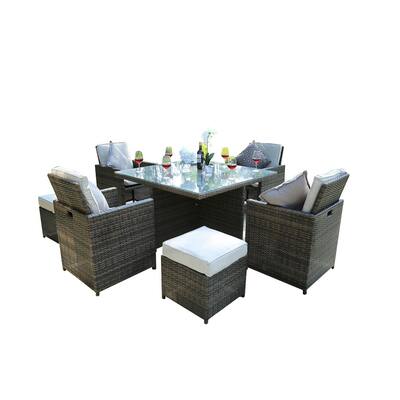 9-Piece Outdoor PE Rattan Wicker Patio Dining Table Set Garden Outdoor Patio Furniture Set
