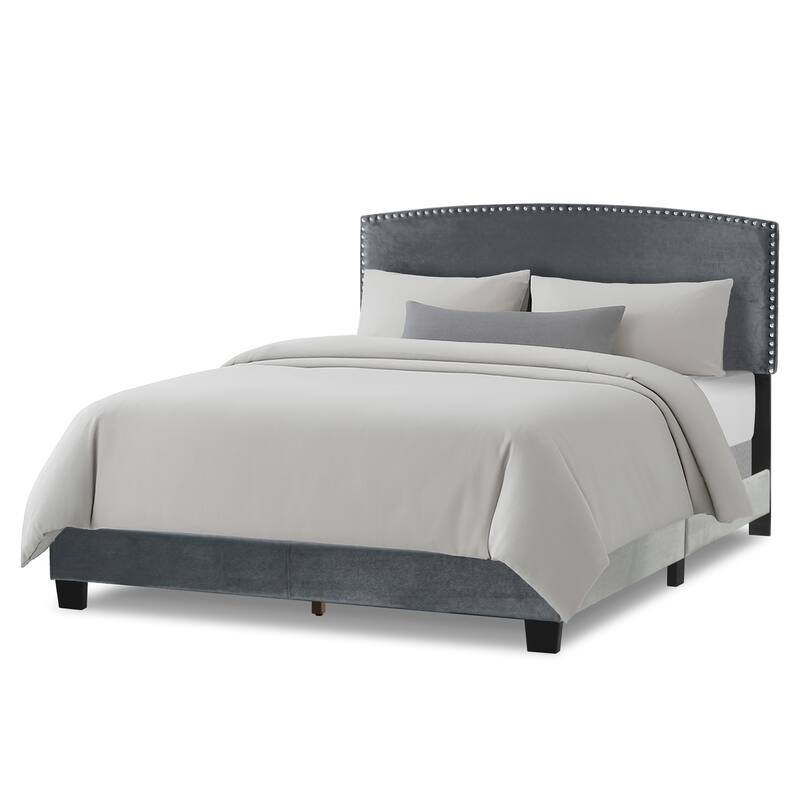 Ausca Fabric Queen Bed with Nail Head Trim - Silver