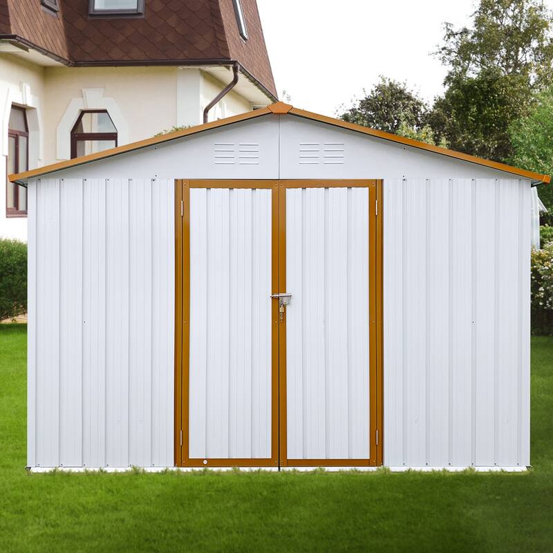 Rustproof Metal Garden Shed with Hinged Door & Integrated Vents Outdoor Tool Shed Storage Shed with Security Lock
