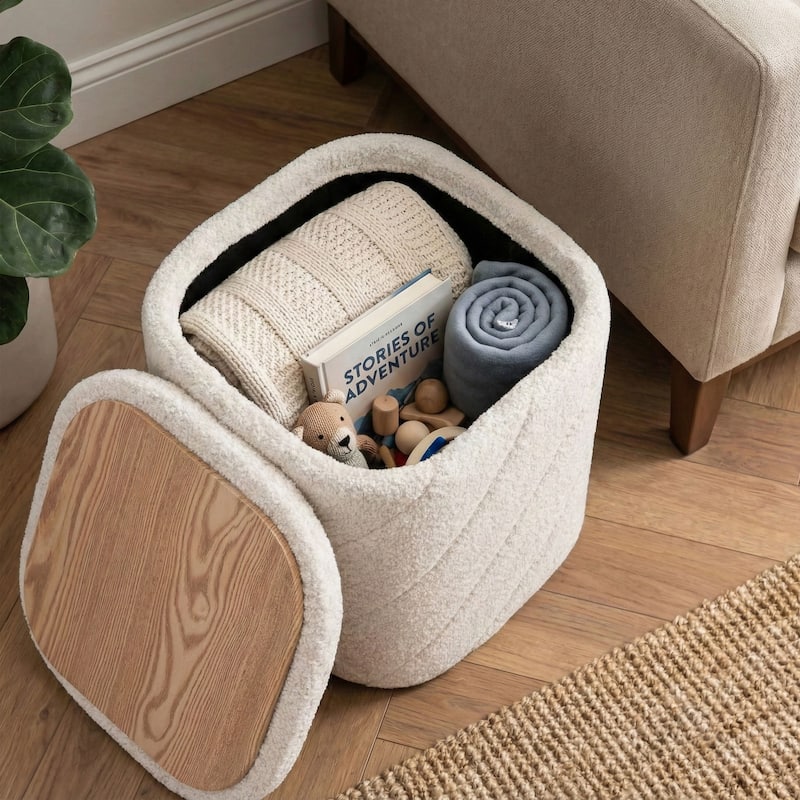 Square Diagonal Tufted Folding Storage Ottoman with Reversible Lid