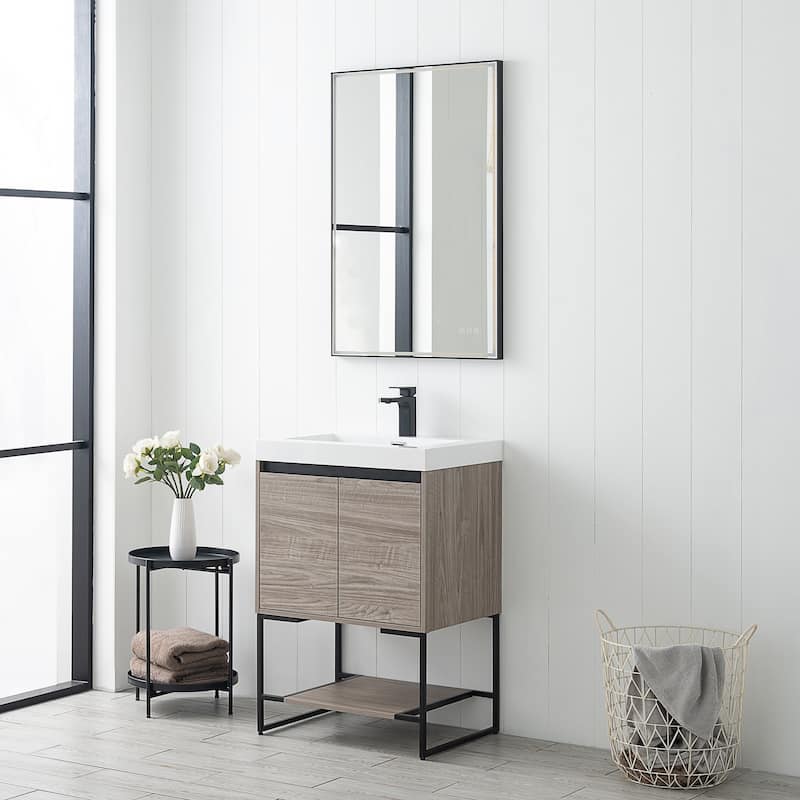 Freestanding Bathroom Vanity Set with Open Shelf & Acrylic Sink