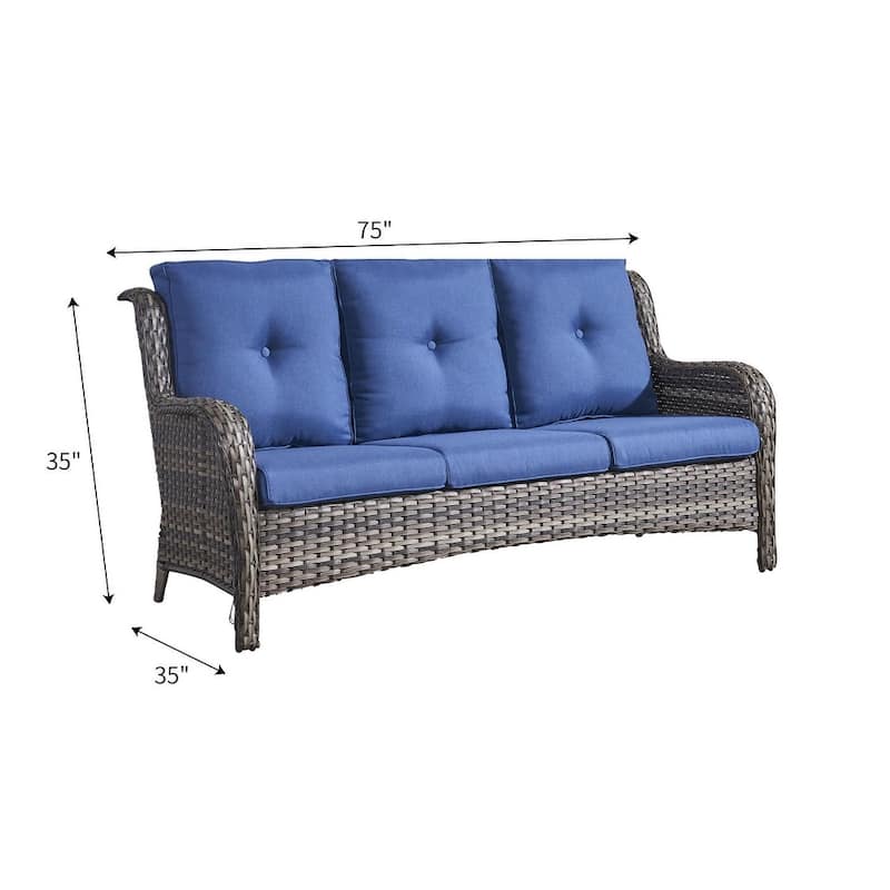 Gymojoy Outdoor Wicker Patio Sofa 3-Seat Rattan Sofa Furniture