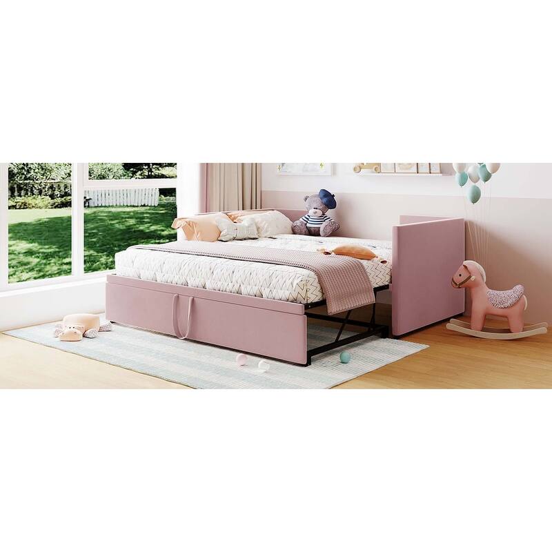 Twin Size Upholstered Daybed with Pop Up Trundle