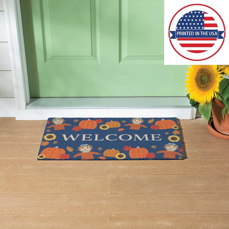 Orange and Navy 18 in. x 30 in. PVC Harvest Welcome Door Mat