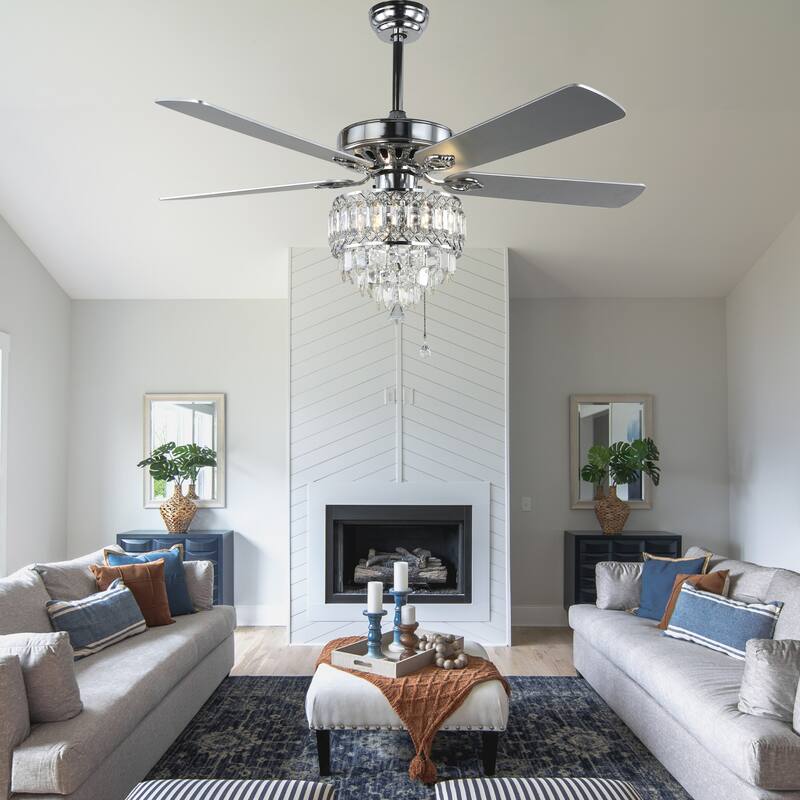 Bella Depot 65" Crystal Ceiling Fan with Light Kit and Remote Control,6-Speed Reversible Ceiling Fan