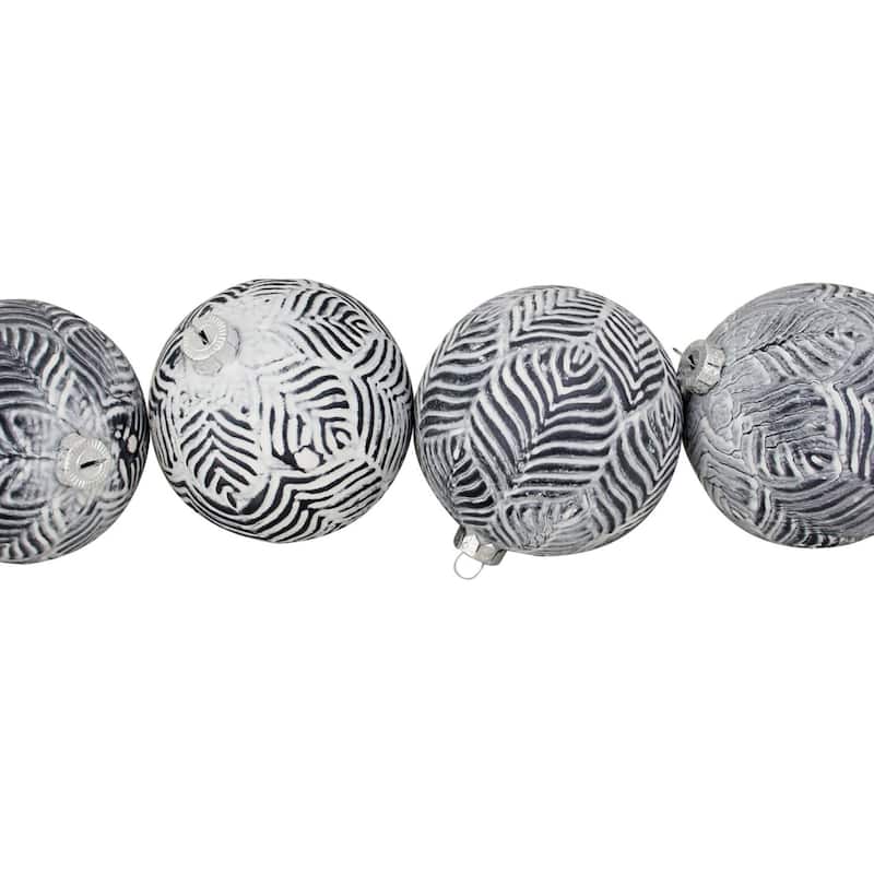 Leaf Etched Glass Christmas Ball Ornaments - 4" (100mm) - Gray - 4ct