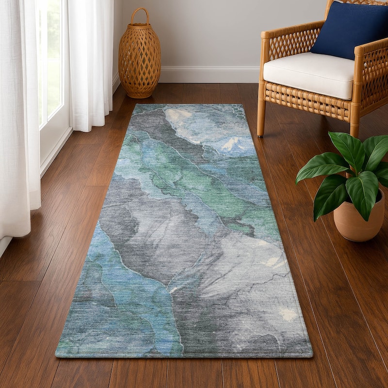 Premium Washable Super Soft Abstract Mayfield Rug - Blue - 2'3" x 7'6"