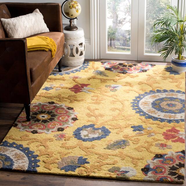 SAFAVIEH Handmade Blossom Nelia Modern Floral Wool Rug - 5' x 8' - Gold/Multi