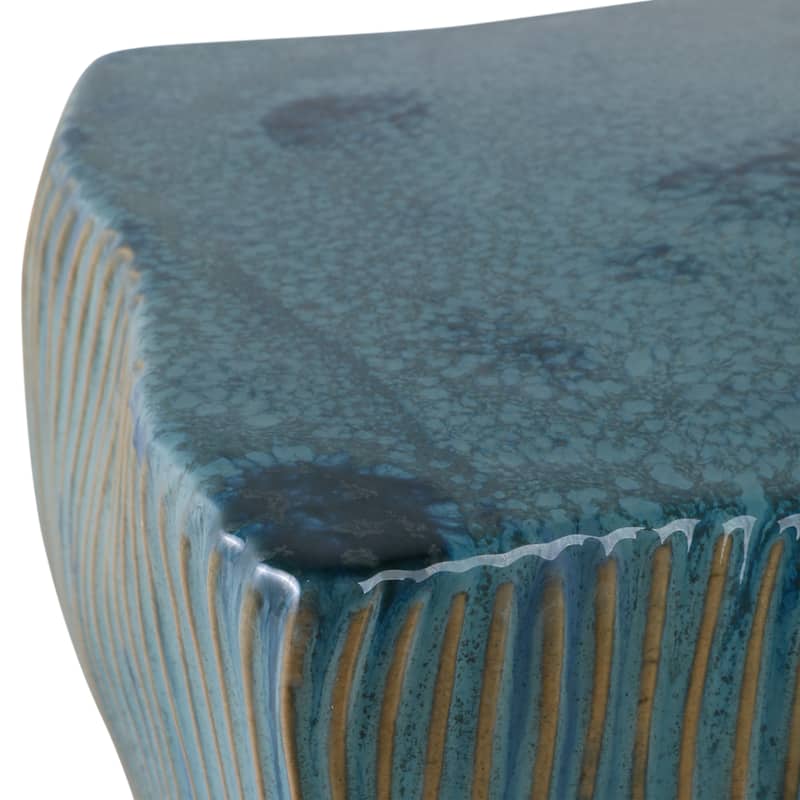Ceramic Garden Stool Wavy Texture Modern for Home Decor - 19" Green