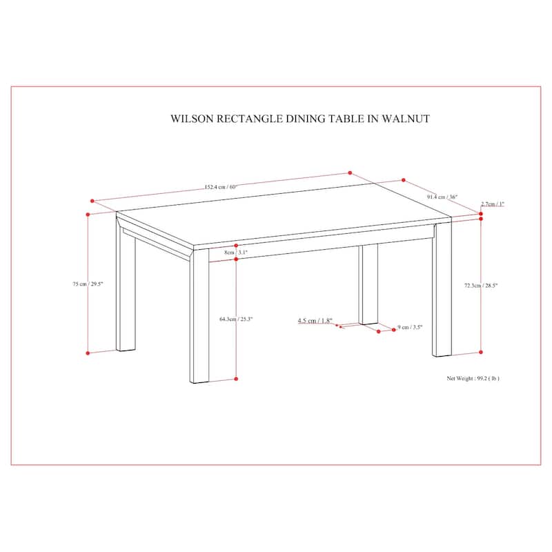 WyndenHall Saige 60x36 inch Rectangle Transitional Dining Table - 36"D x 60" W x 29.5"H