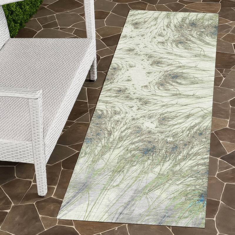 Machine Washable Indoor/ Outdoor Modern Cheraw Chantille Rug - Aloe - 2'3" x 7'6"