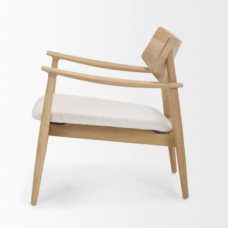 Haggen Light Brown Oak Wood w/ Cream Fabric Accent Chair - 27.6L x 26.8W x 28.4H