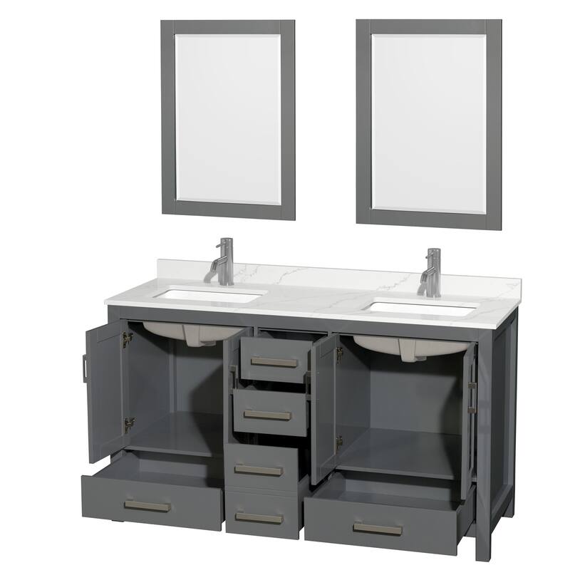Sheffield 60-inch Double Vanity,Single Hole Quartz Top,24-inch Mirrors