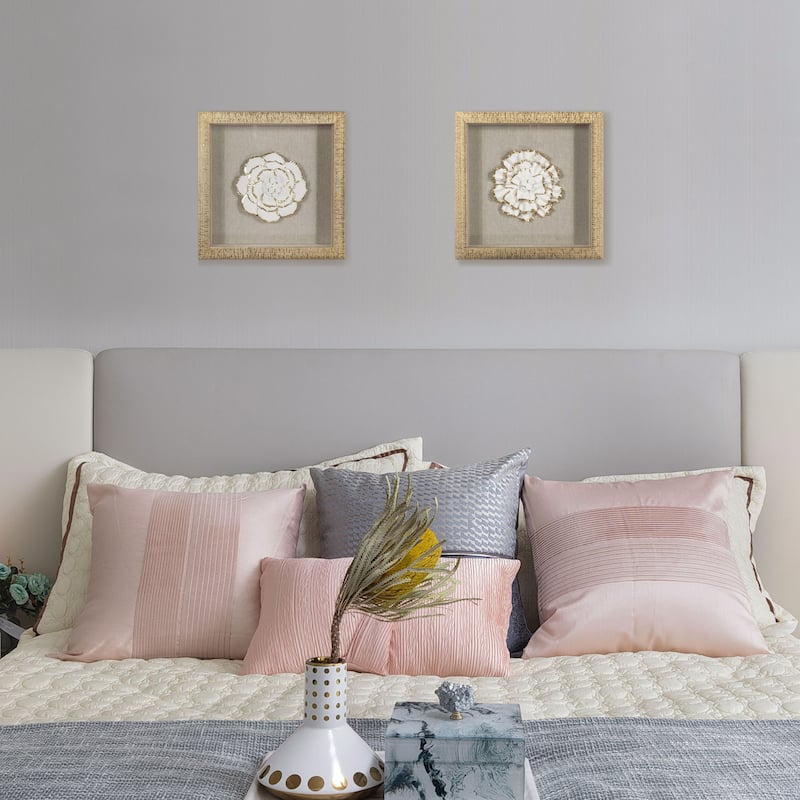 HUJI Gold Ceramic Flower Shadow Box Wall Décor Set