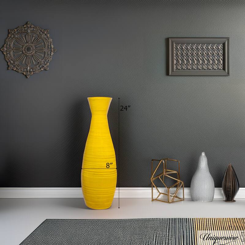 Decorative 24-inch Tall Red Bamboo Floor Vase for Modern Home, Office, Living Room, Bedroom, and Entryway Interior Decor