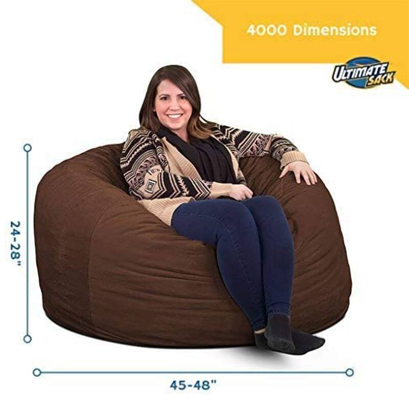 Ultimate Sack 4ft Bean Bag Chair, Oversized Indoor Comfy Lounger, Brown Suede