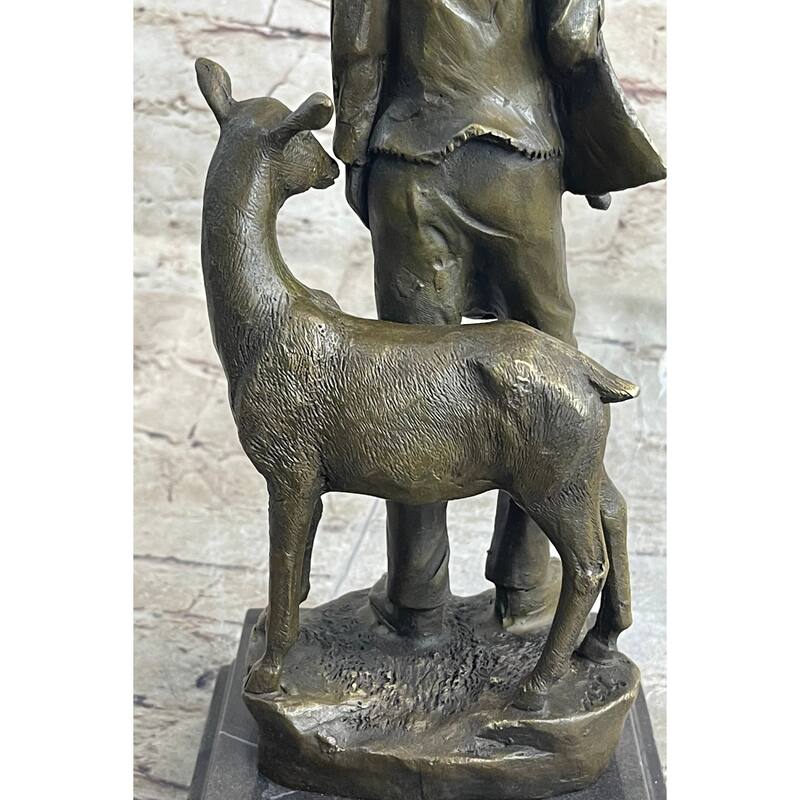 Native American Man W/ Deer Bronze Figure Statue Sculpture Signed Original Art 12 Inches X 5 Inches