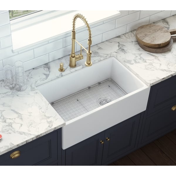 Ruvati 30-inch Fireclay Farmhouse Offset Drain Kitchen Sink ...