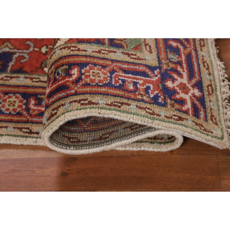 Ivory Geometric Heriz Serapi Indian Foyer Rug Hand-Knotted Wool Carpet - 3'0"x 4'11"