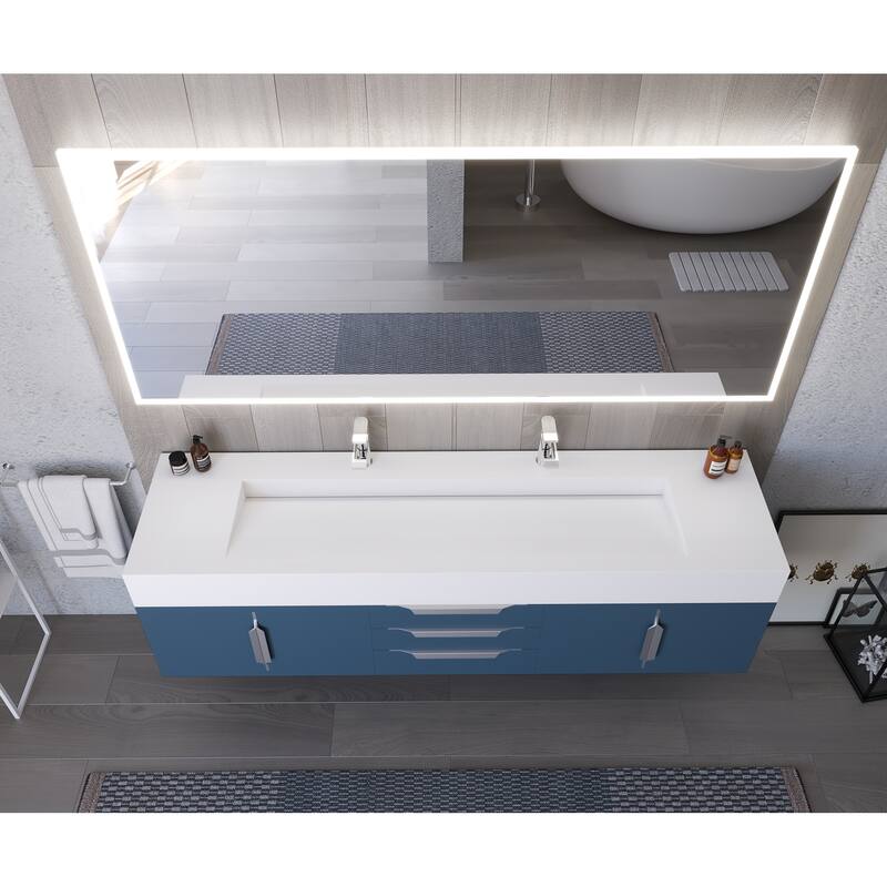 Nile 72" Wall Mounted Bathroom Vanity Set w/ White Top