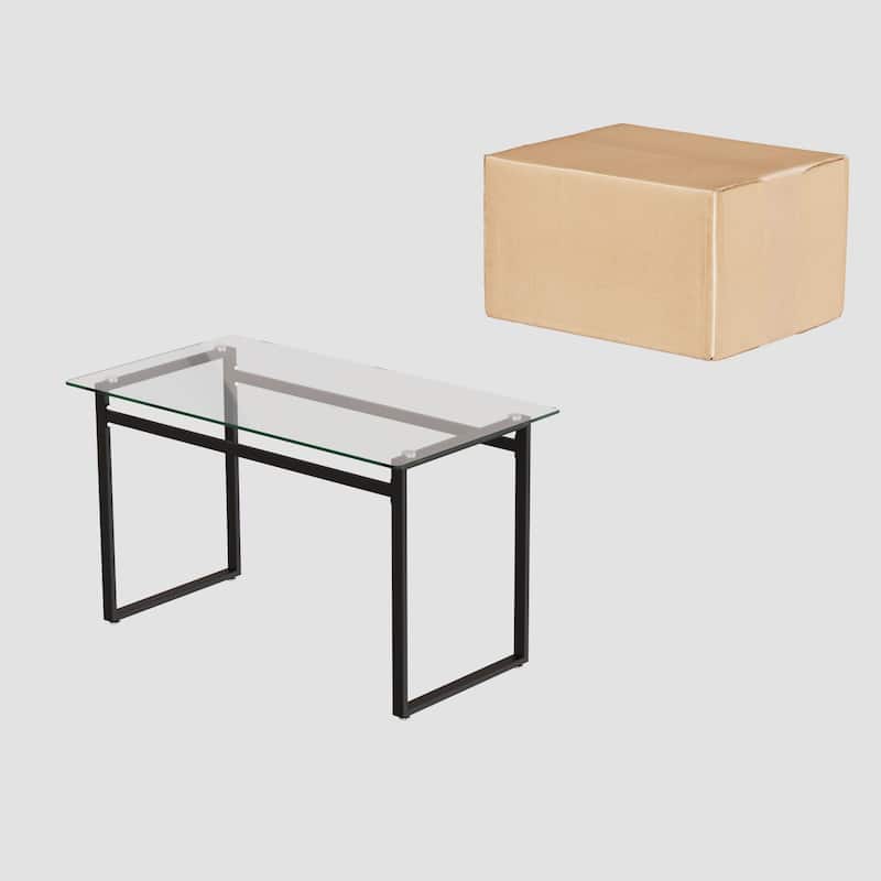 Modern Minimalist Rectangular Tempered Glass Dining Table with 0.31"Tabletop and Metal Frame