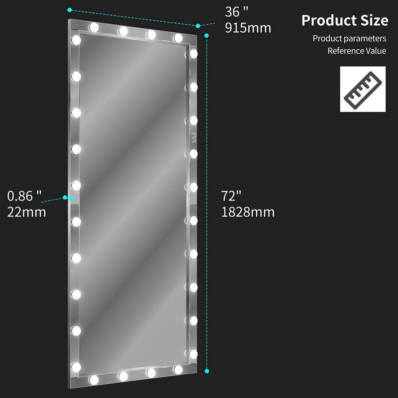 72 inches Rectangular Framed Wall Mounted Hollywood LED Mirror in Silver