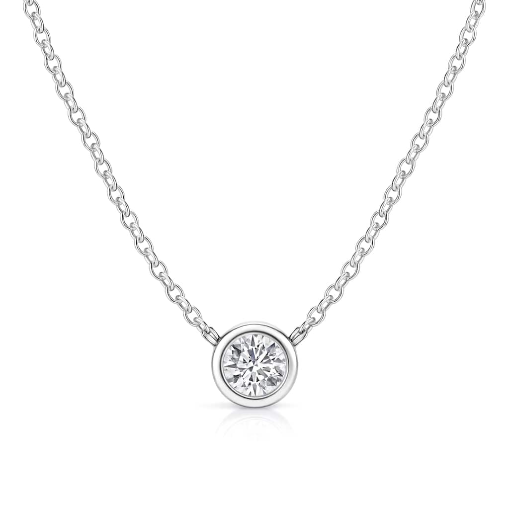Auriya 14K Gold Lab Grown Round Diamond Bezel Solitaire Pendant Necklace 1.00 to 5.00 ct. tw. (F-G VS)