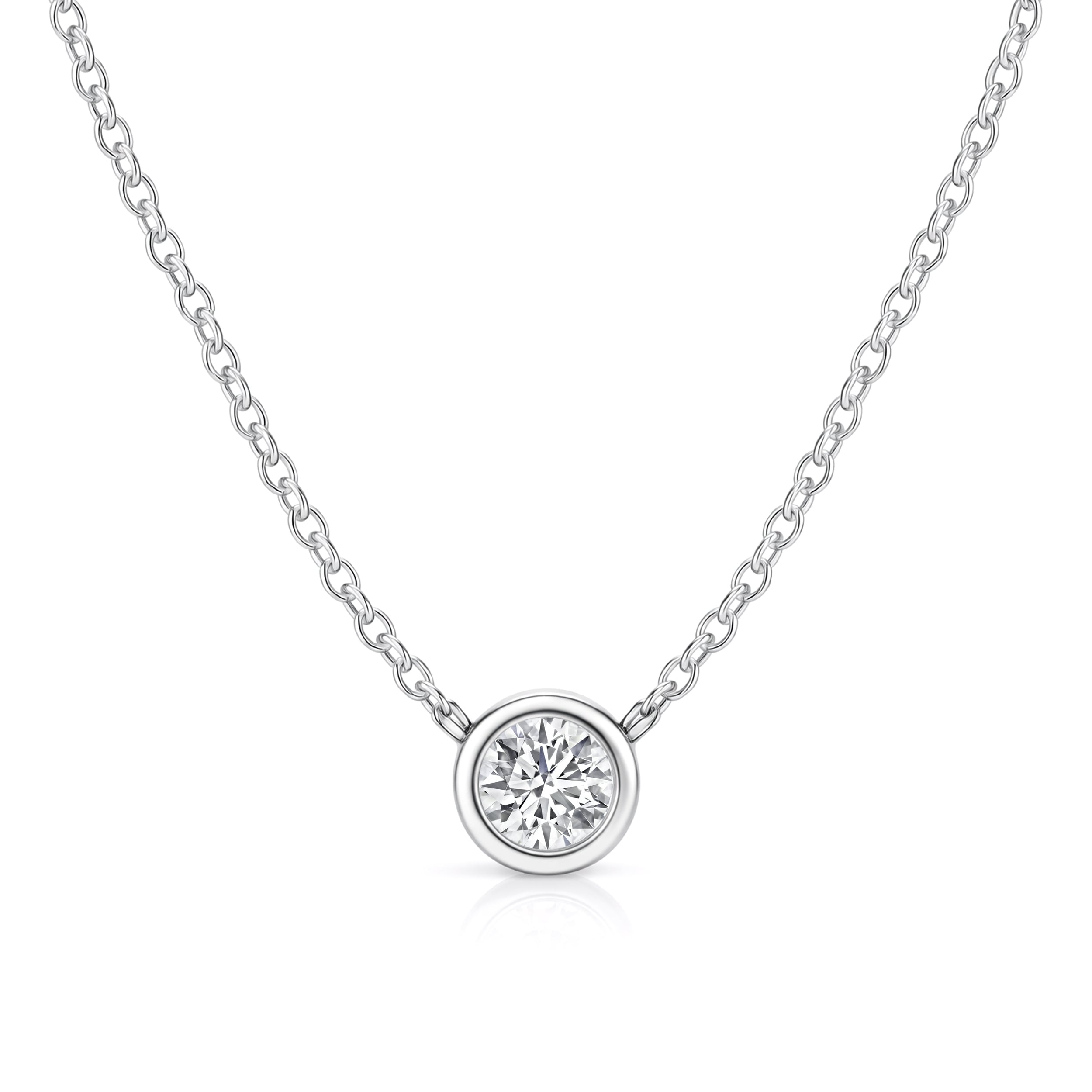 Auriya 14K Gold Lab Grown Round Diamond Bezel Solitaire Pendant Necklace 1.00 to 5.00 ct. tw. (E-F VS)