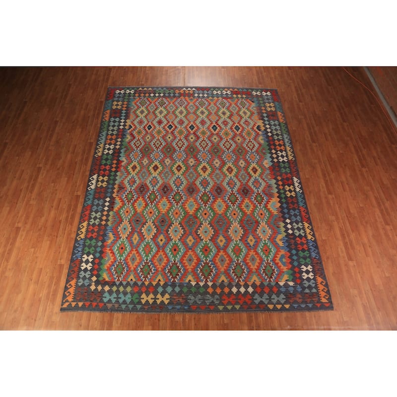 Kilim Area Rug Hand-Woven Living Room Wool Carpet - 10'0"x 13'1"