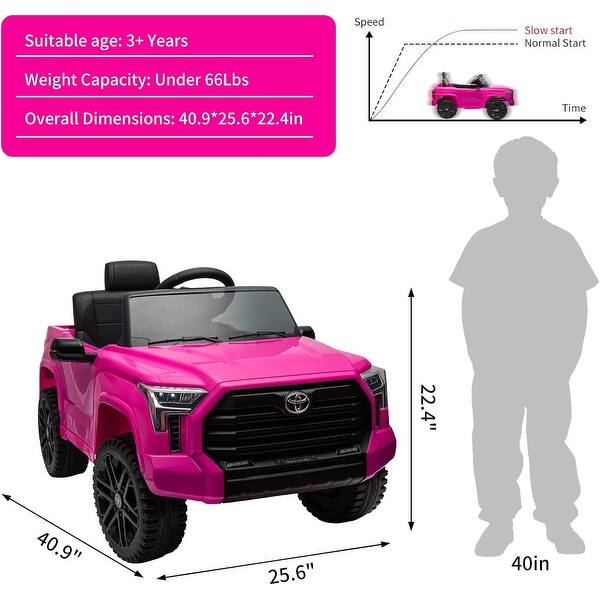 dimension image slide 2 of 4, Kids Ride On Car,Toyota Licensed Kids Truck 12V with Remote Control,Mp3,Led Lights,Suspension System,Double Doors, Safety Belt