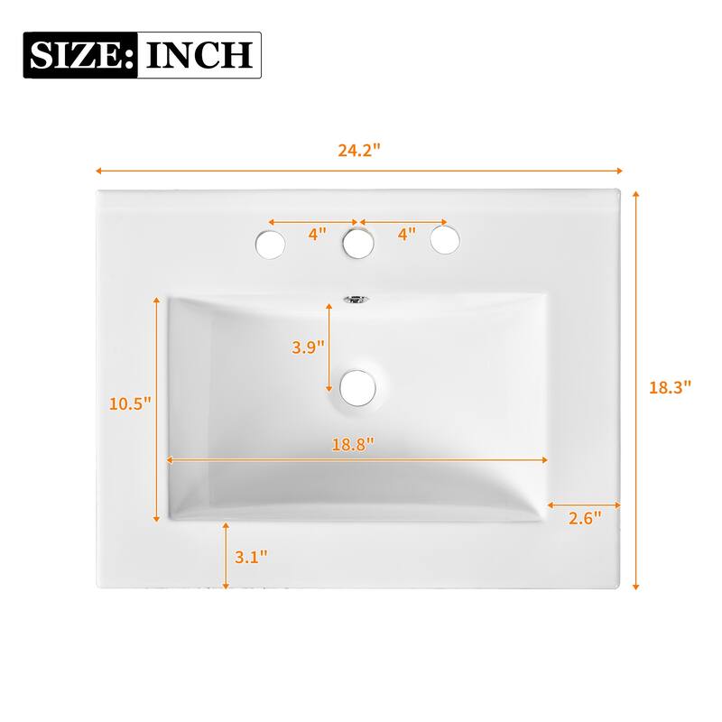 Roomfitters 24" Vanity with Ceramic Sink, Solid Wood Cabinet with 2 Drawers, Modern Freestanding Bathroom Unit, Black