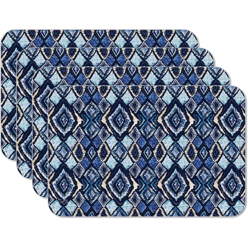 Paloma Indigo 4 Pack Reversible Easy Care Flexible Plastic Placemats Made in The USA BPA Free Easily Wipes Clean - multi - Set of 4