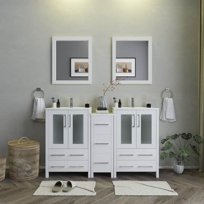 Vanity Art 60 in. Double Sink Bathroom Vanity with Top and Mirrors - 60 X 18.1 X 35.8