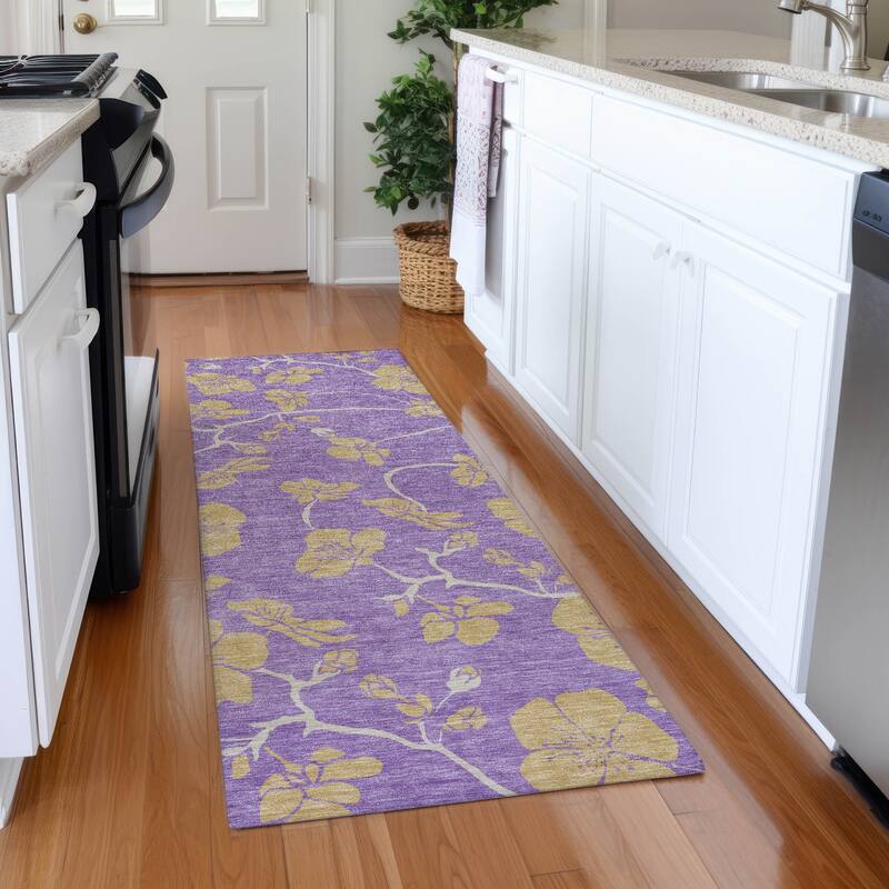 Premium Washable Super Soft Modern Floral Mayfield Rug - Purple - 2'3" x 7'6"