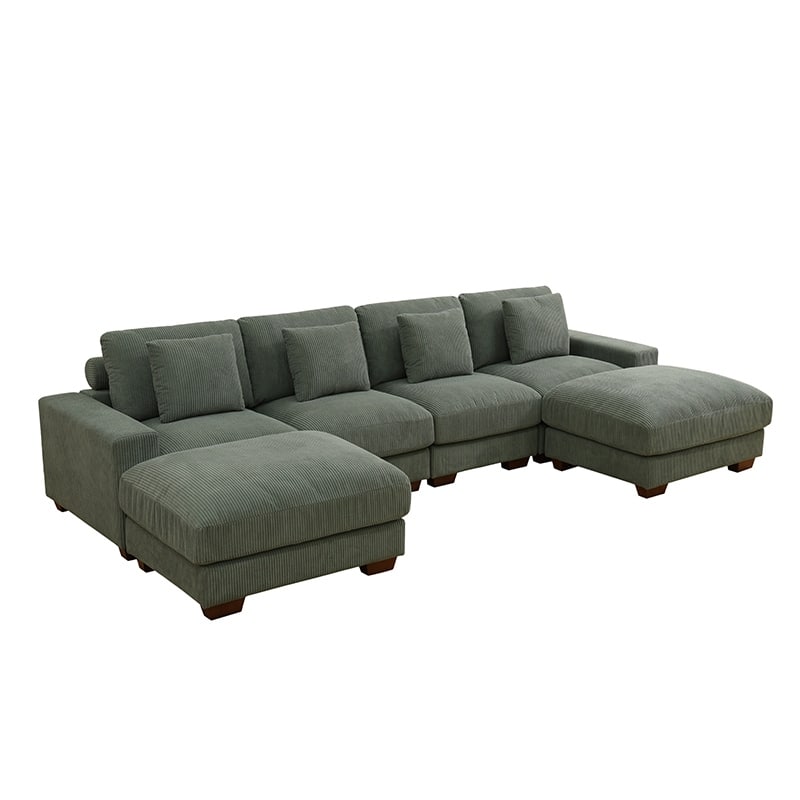 123'' Corduroy Upholstered U-Shaped 6-Piece Sectional Sofa