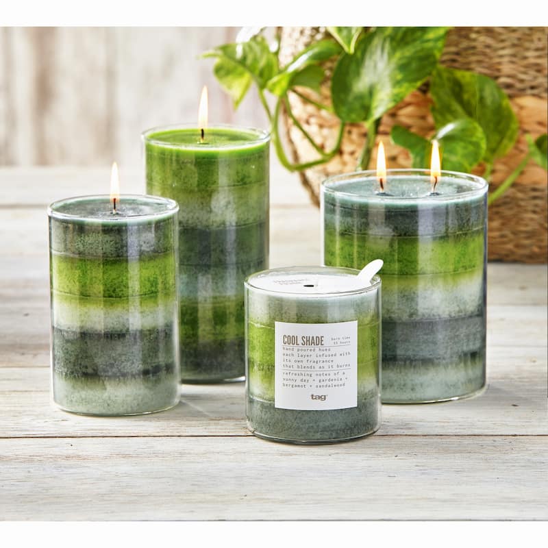 Cool Shade Themed Scented Paraffin Wax Pillar Candle Small, Green, 3x3.3 inch, Burn Time 55 Hours