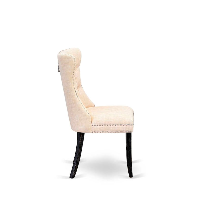Parson Dining Chairs Set of 2 - Linen Fabric Upholstered Accent Chairs - Nailhead Trim - Beige