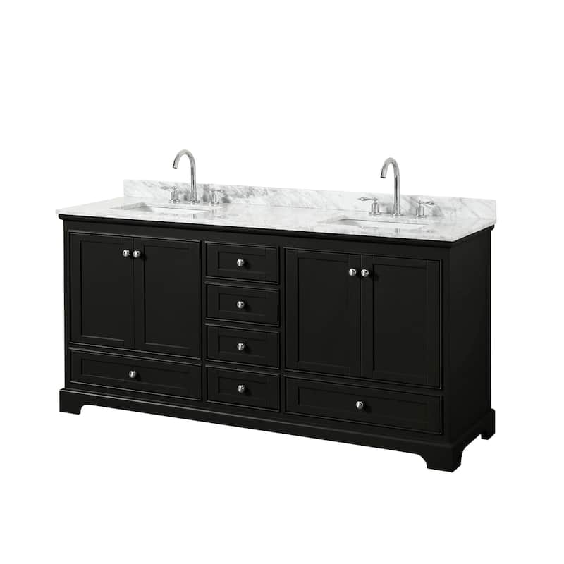 Wyndham Collection Deborah 72" Free Standing Double Vanity Set with - Dark Espresso / White Carrara Marble Top /