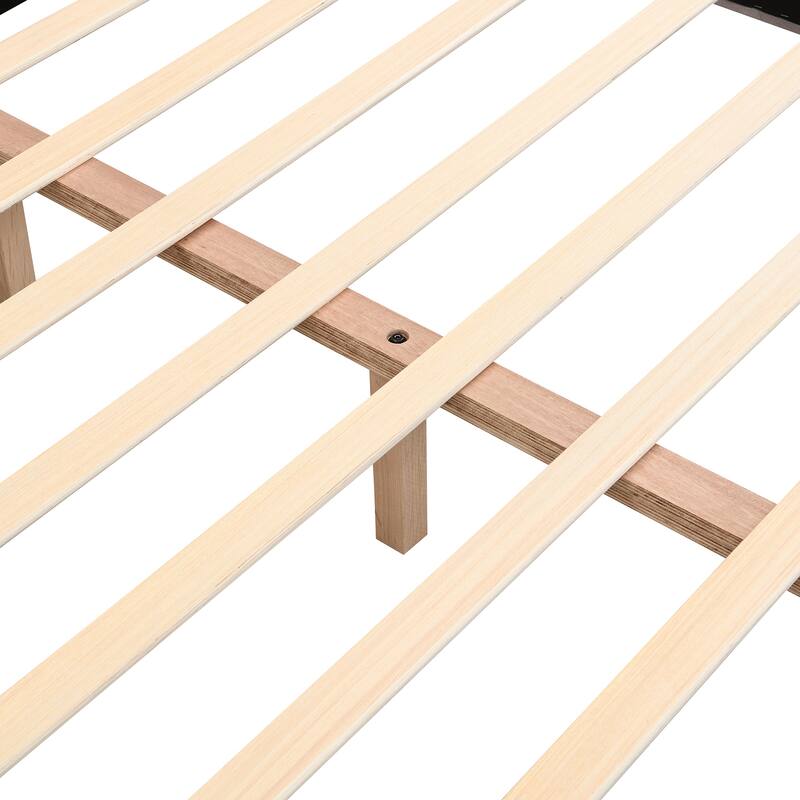 Full Size Upholstered Platform Bed with Cookie-Shaped Headboard, Easy Assembly, Grey