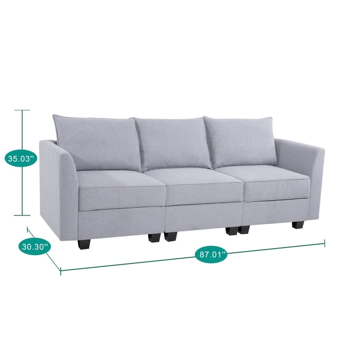 Modular 3 Piece Sofa with Soft Comfortable Seating Linen Sofa Couch with Sturdy Wooden Frame Ideal for Small Spaces