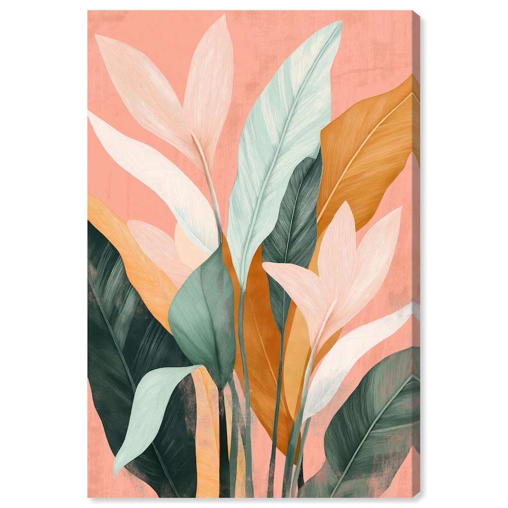 Peach and Palm Canvas by Art Remedy, Gallery Wrapped
