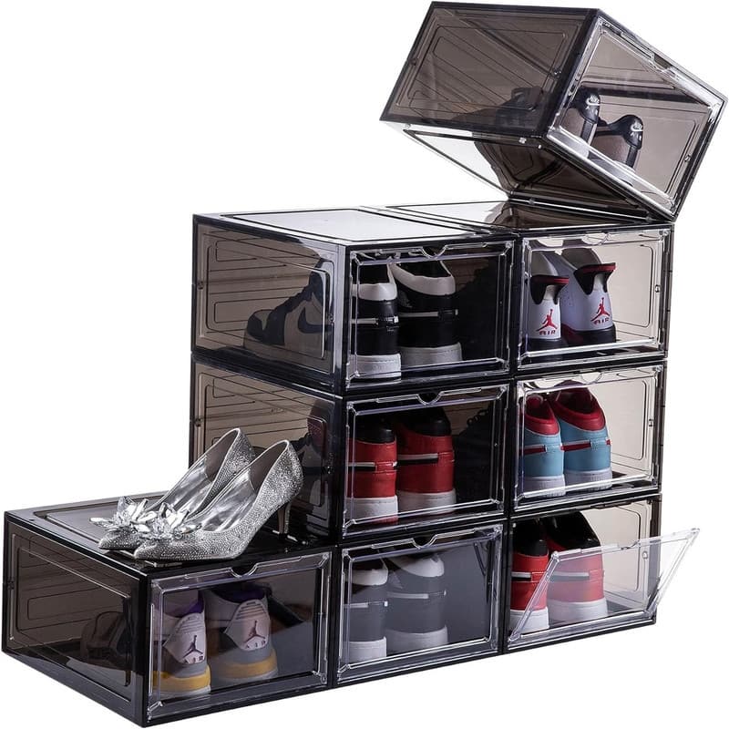 Plastic Shoe Box with Clear Door - Clear Black 8-pack-XL - ‎13.5"L x 10.6"W x 7.5"H