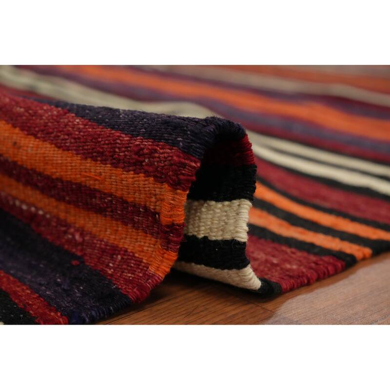 Hand Woven Oriental 100% Wool Carpet Southwestern Geometric Red Kilim Area Rug - 11' 1'' X 5' 2''