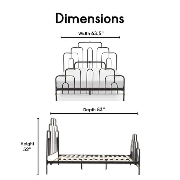 dimension image slide 0 of 2, Elle Decor Astrid Modern Bed With Metal Headboard and Footboard, Requires No Box Spring