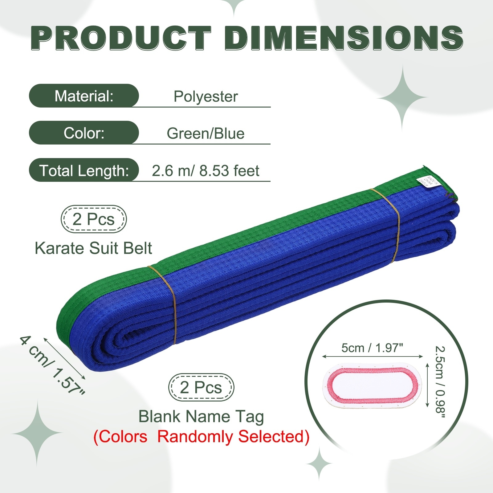 Karate Belt, Martial Arts Ranking Belts with Name Tag Solid Cotton Double-Layered Core Long Soft Uniform Training