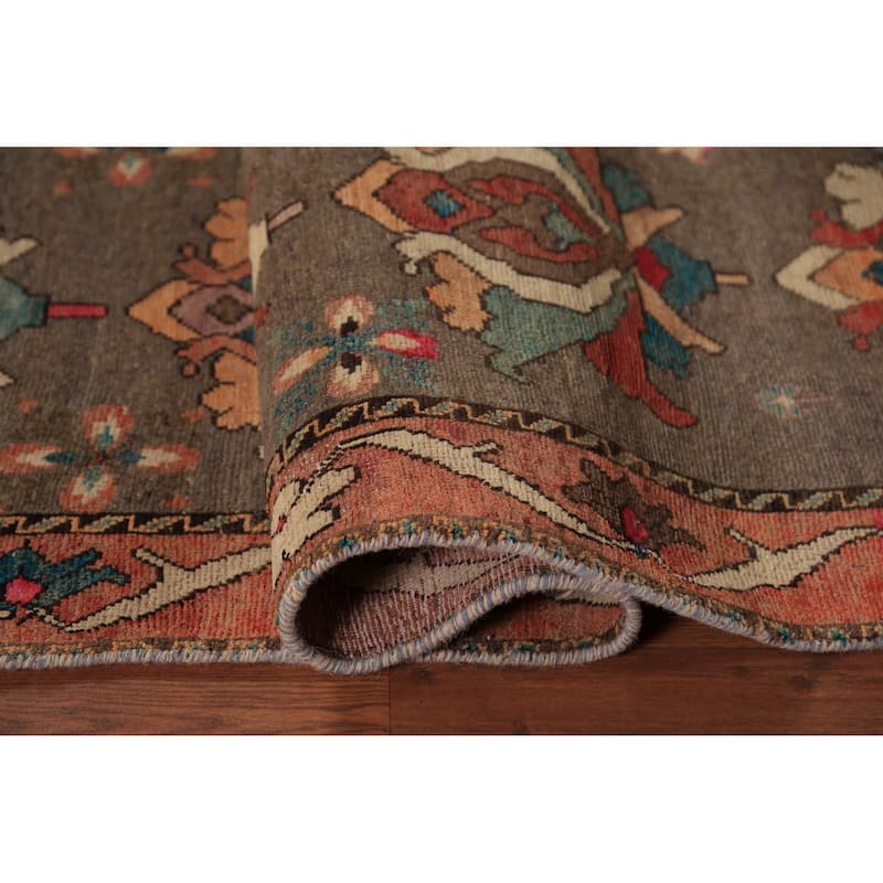 All-Over Brown Floral Gabbeh Persian Area Rug Hand-Knotted Wool Carpet - 5'2"x 9'0"
