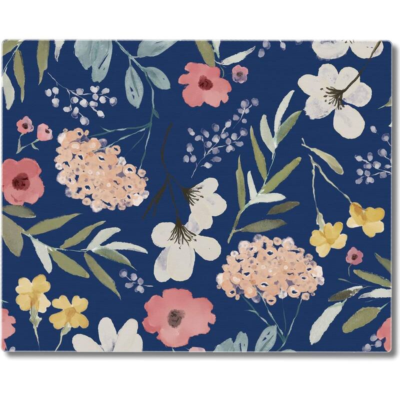 Blue Floral 3mm Heat Tolerant Tempered Glass Cutting Board 10” x 8” Manufactured in the USA Dishwasher Safe - Multi