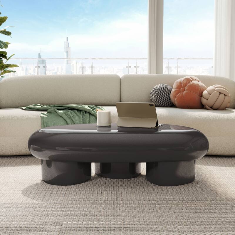24/7 Shop At Home Modern 2-Piece Oval Glossy Low Profile Coffee Table Set