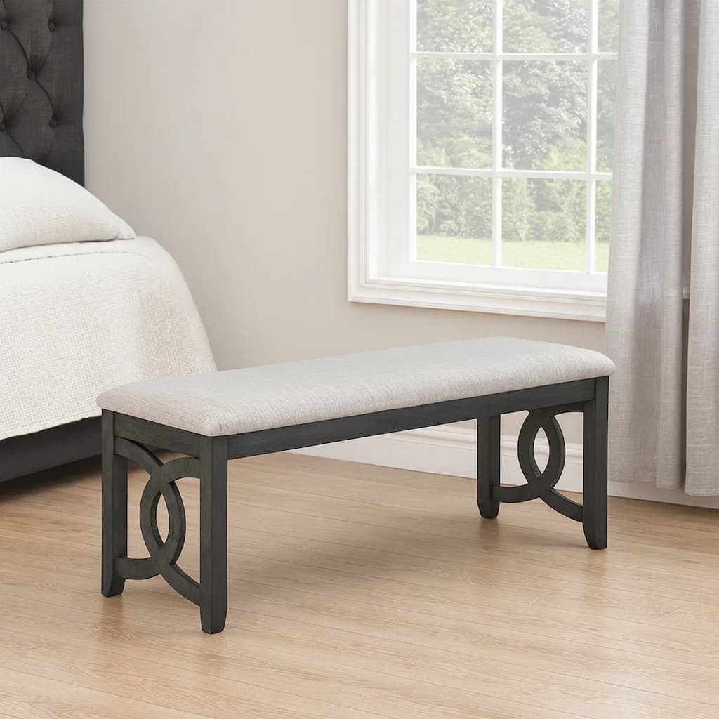 Gary 46 Inch Wood Bench, Fabric Seat, Ebony Brown