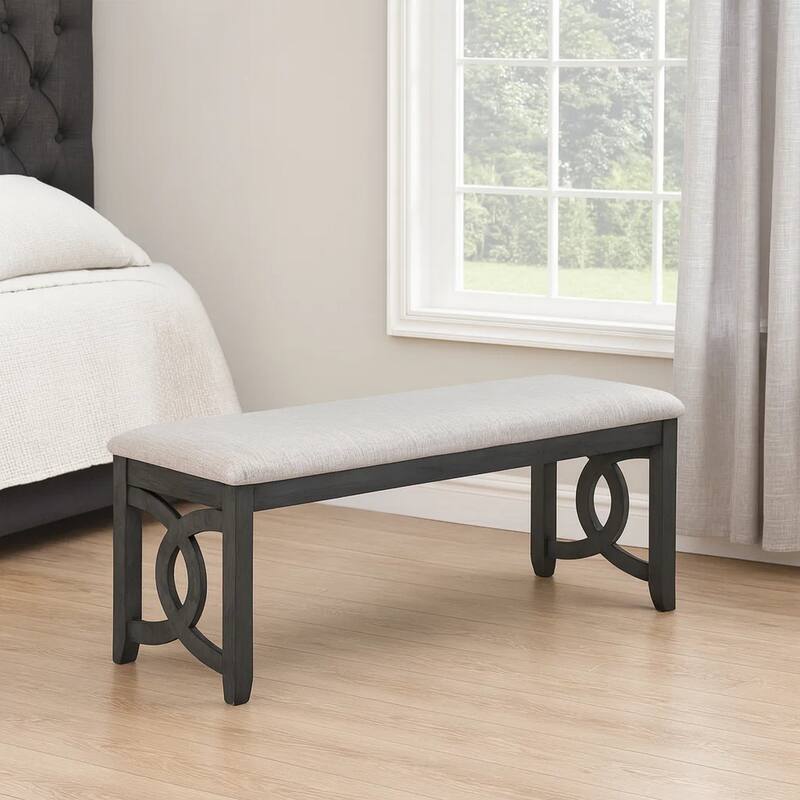 Gary 46 Inch Wood Bench, Fabric Seat, Ebony Brown